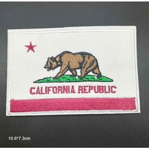 California Replublic Flag Iron On Embroidered Clothes Patches For Clothing Stickers Garment Wholesale