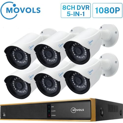 MOVOLS 1080P AI Surveillance System 8CH H.265 DVR 6 PCS 2MP Waterproof Home Outdoor IR Night vision Security Camera P2P CCTV Kit