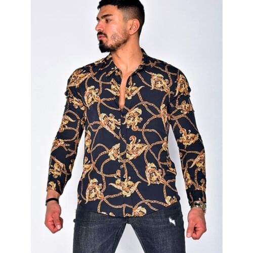 2021 Hot Sale European American High-End Mens Clothing Casual Fashion Printed Shirt Single-Breasted Cardigan Long Sleeve Shirt