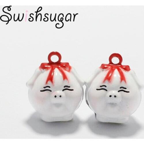 Cartoon Lucky Pig Jingle Bell Charms DIY Craft Jewelry Accessories Kids Girl Pendant Decor