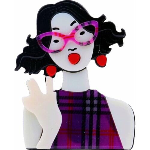 New Design Fashion Glasses Lady Brooch Pins For Women Acrylic Cute Figure Brooch Pins Lapel Badges Bag Decorations Party Jewelry