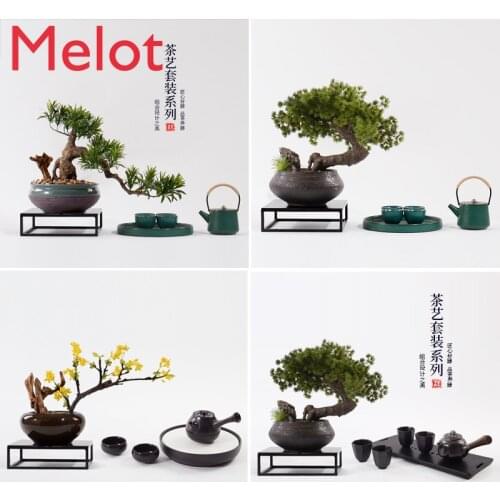 New Chinese Style Welcome Pine Bonsai Decoration Zen Decorations Model Room Hallway Tea Room Tea Table Tea Set Pine Pot home