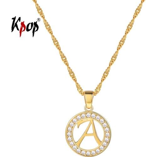 Kpop Initial Charm Statement Jewelry Gold Color Cubic Zorconia Crystal Alphabet Letter Name Necklace A-Z Gifts for Women P8154