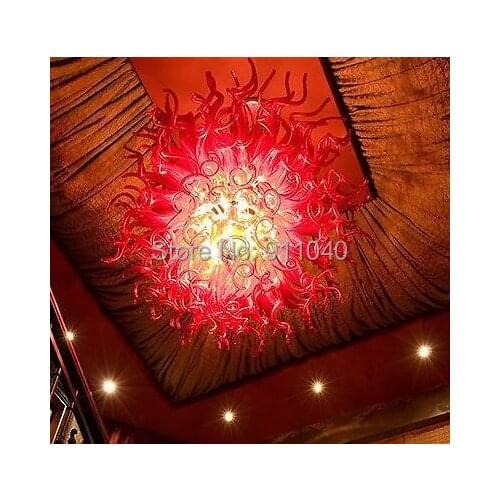 Wholesale price Christmas Decor Red Color Round Shape New Arrival Bar Lobby Coffee Hand Blown Glass Chandelier light