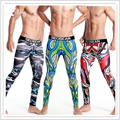 Wholesale Mens Long Johns Clothes Male Fashion Tights Men Fitness Househ wear Man Slim Hip Leggings Joggers Pants Men Warm Pant