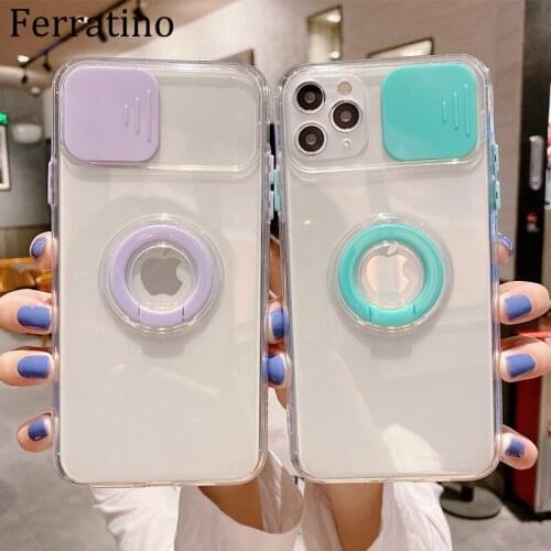 Lens Camera Protection Ring Holder Clear Phone Case For iPhone 12 11 Pro Max XR XS Max X 12Mini Soft Silicone Back Cover Fundas