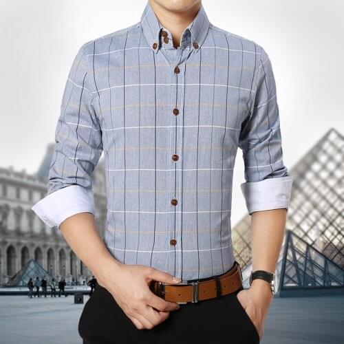 Autumn Casual Korean Mens Plaid Shirts Mens Long-sleeved Slim-fit Non-iron Business Casual Shirts 5 Colors 7 Size Men Shirt