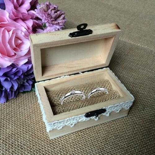 We Do Words Rustic Chic Ring Box Wedding Engagement Favors Lace Decor Wood Craft Wooden Jewelry Ring Holder Display Case