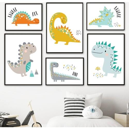Triceratops Brachiosaurus Cartoon Dinosaur Wall Art Canvas Painting Nordic Posters And Prints Wall Pictures Baby Kids Room Decor