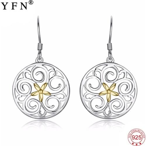 100% Real 925 Sterling Silver Earring Sweet Filigree Hollow Drop Earrings Charming Fashion 925 Silver Jewelry For Women PYE0028