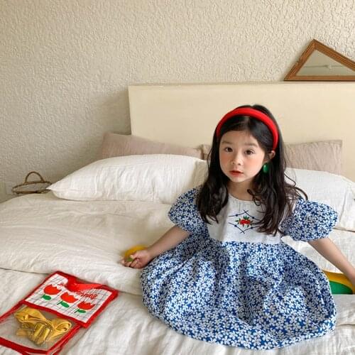 MILANCEL 2021 Summer New Girl Dress Korean Embroidery Floral Short Sleeve O-Neck Clothes