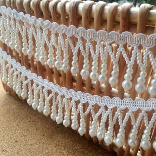 1 Yard Beaded lace Accessories black and white Pearl Hanging Beads Lace Triming Wedding Dress DIY Clothing Accessories