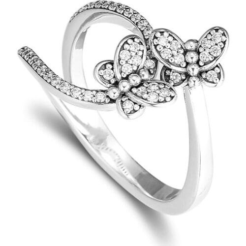 100% Authentic S925 Sterling Silver Clear CZ Bedazzling Butterflies Finger Rings For Women Elegant Fine Jewelry Wholesale