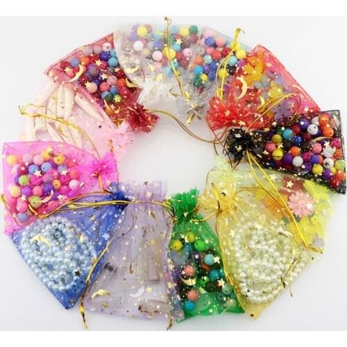 100Pcs Moon Stars Drawstring Organza Bags Drawstring Small Jewelry Gift Bags Pouches for Wedding Party Valentines Day