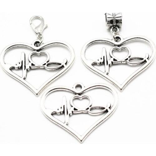 12pcs/lot Alloy Heart Dangle Charms Lobster Clasp Hanging Charm For Bracelet&Pendant Floating Charms Jewelry