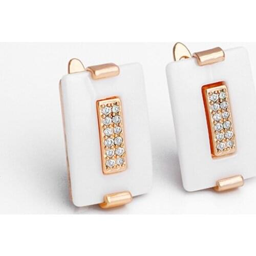 2019 Womens Fashion Simple White Ceramic High Quality Copper Stud Earring For Women Party And Birthday Present