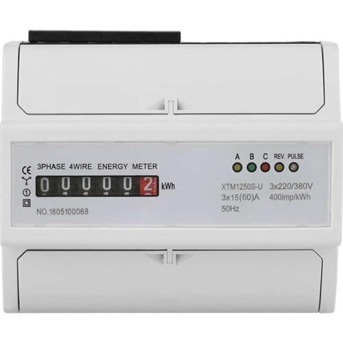 3x 220/380V 20(80)A Digital 3-phase 4 Wire 7P DIN-Rail Electric KWh Energy Meter