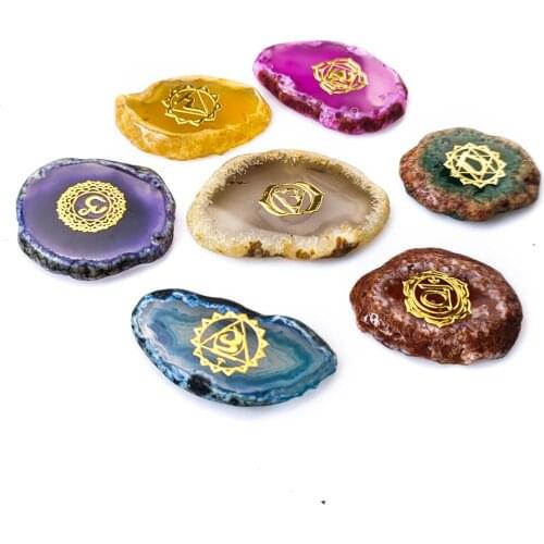 7pcs/lot Natural Agate Chakra Energy Meditation Runes Symbol Stone Crystal Quartzs Healing Reiki Yoga Divination Gift Decor