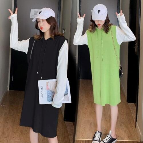 9368# Maternity Clothes Hooded collar Sweety 2Pcs Maternity Dress Set Clothes for Pregnant Women Pregnant Women Suit