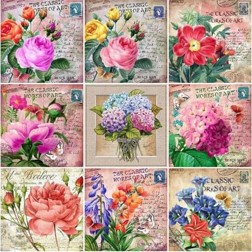 HUACAN Diamond Embroidery Peony Full Drill Square Round Diamond Painting Flower Mosaic Text Needlework Decor For Home