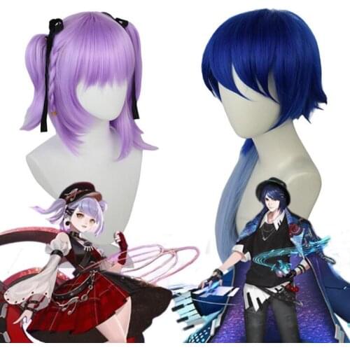 Anime VTuber Tokoyami Towa Wig Bun Ribbon Hololive Idol Cosplay Girls Purple Mixed Pink Long Straight Synthetic Hair
