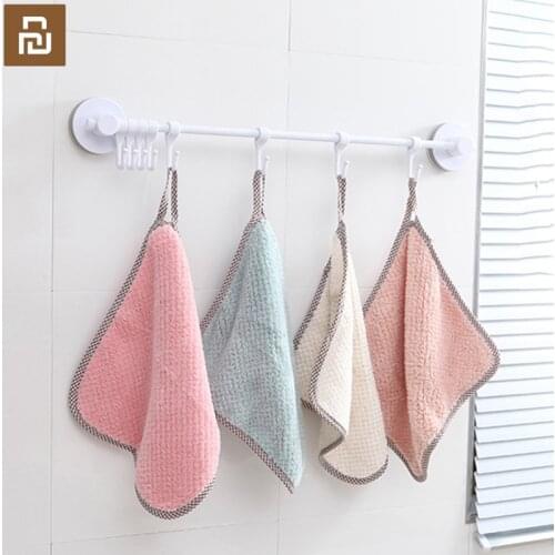 Xiaomi Youpin Simple Velvet Hand Towels Absorbent Lint-Free Cloth Kitchen Towel Easy Clean Kitchen Bathroom Hanging Towel Coral