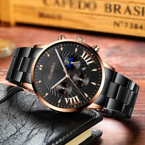 2019 montre homme watches men CUENA Fashion Military Stainless Steel watch Date Sport Quartz Wristwatch Clock relogio masculino
