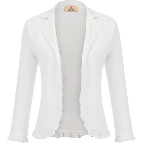 GK Women shrug bolero for wedding party Casual Lapel Collar Open Front Ruffled Cotton Coat soft stretch slim solid short tops