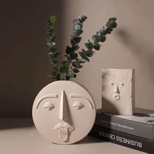 Nordic ins Home Decor Ceramic Vase for Flowers Human Face Design Decoration Home Vase luxury Pot For Dried Flower white vase