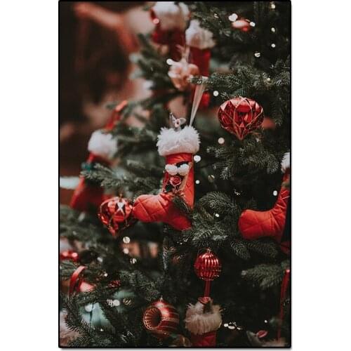 Corridor Aisle Home Christmas Print Christmas Tree Bells Canvas Picture for Living Room Bedroom Home Wall Decoration