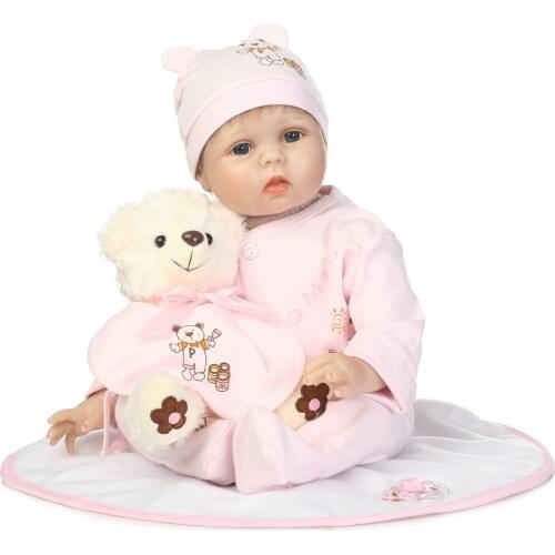 NPK reborn dolls wholesale 22"soft silicone reborn baby girl dolls children gift with plush bear doll bebe-reborn menina bonecas