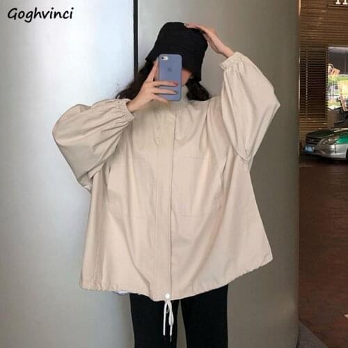 Women Basic Jackets Zipper Solid Turn-down Collar Unisex Preppy Leisure Korean Style Boyfriend All-match Females Windbreaker New