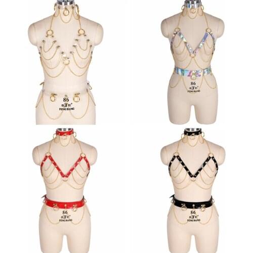 Harajuku Harness Fashion PU Leather Bra Caged Bralette Garter Belt Body Belt Lingerie Set Bondage Dance Rave Wear Sexy Plus Size