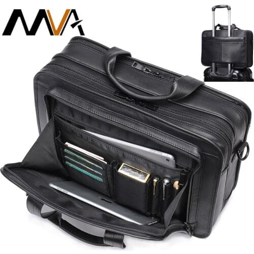 MVA Mens Briefcase Leather Computer Bag For Men Business Travel Messenger Bags 15.6 Inch Laptop Bag Briefcase Large Expandable