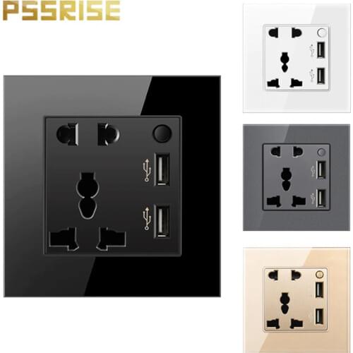 G11 13A universal 5-hole 2usb socket with one switch toughened glass panel wall socket grounding household power socket home dec