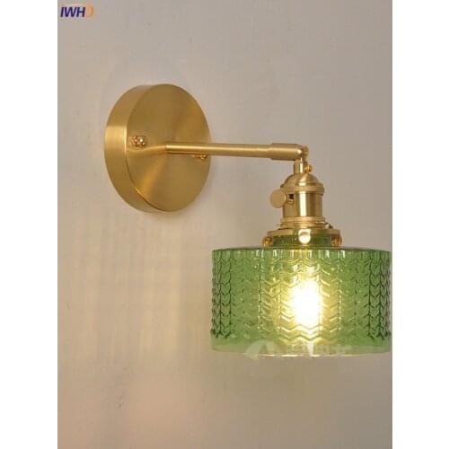 IWHD Nordic Modern Copper Wall Lamp Sconce Switch Green Glass Japan Style Bathroom Mirror Stair Light Wandlamp Applique Murale