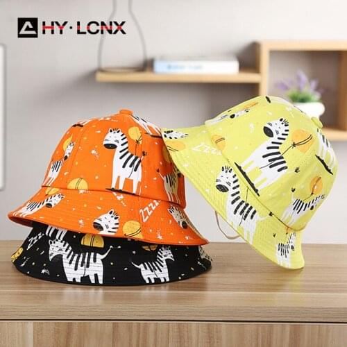 New Children Spring And Summer Fisherman Hat Girl Cotton Animal Print Outdoor Travel Hat Boy Adjustable Sunscreen Bucket Hat