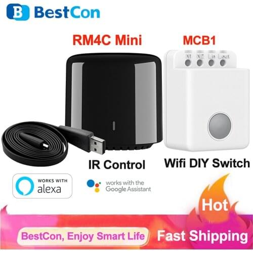 BestCon RM4C Mini Wifi IR Universal Smart Remote Control BestCon MCB1 Wifi DIY Smart Switch Via Broadlink APP Work with Alexa