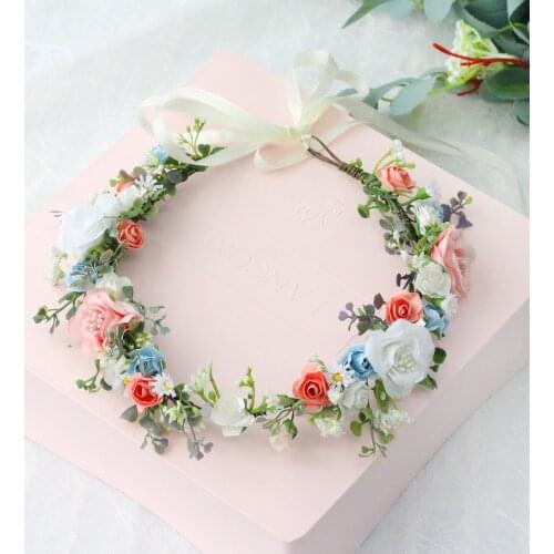 Romantic Flower Crown Sweet Bridal Wedding Hairbands Head Wreath Tiara Headband Headpiece Beach Travel Girls Hair Accessories