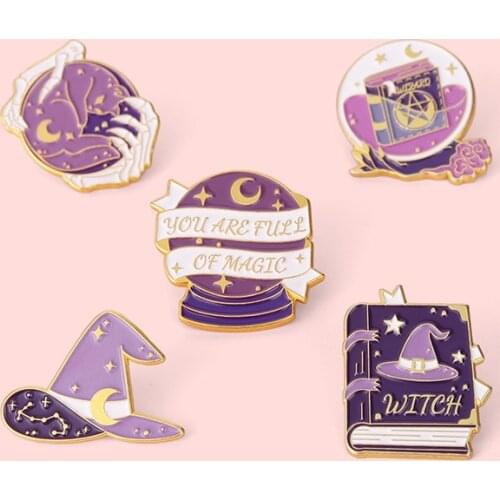Halloween Series Magic Potion Magic Book Magic Hat Purple Alloy Enamel Brooch Creative Fashion Punk Style Badge Jewelry Pin