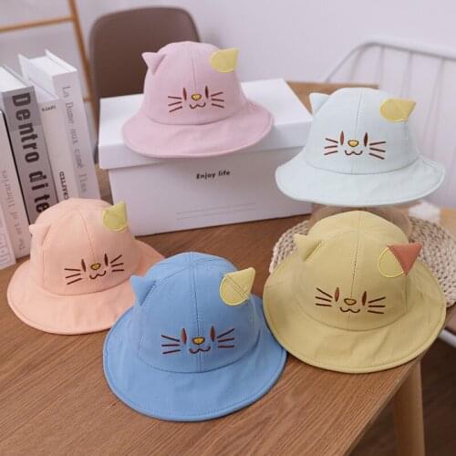Fashion Cartoon Cat Baby Girl Hat Spring Summer Kids Boy Bucket Caps Breathable Cotton Infant Toddler Sun Beach Cap