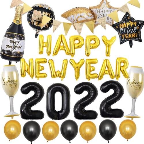 2021 Happy New Year Star Round Foil Balloon Number Balloon for Christmas Home Party Air Balls Decoration Decor Supplies
