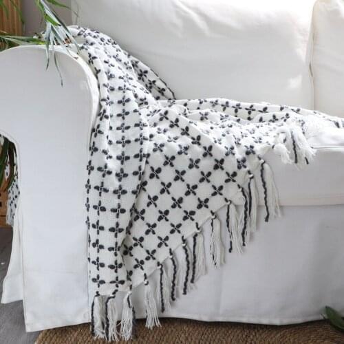 Thicken Blanket Soft Tassel Gray Artistic Style Houndstooth Solid Color Nordic Minimalist Style Comfortable And Soft