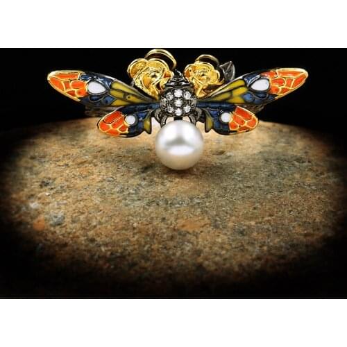 Vintage High Quality Bee Enamel Epoxy Ring 925 Sterling Silver Jewlery Anniversary Geometric Party For Women Gift