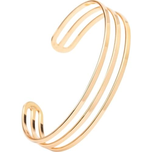 Women Fashion Jewelry 3 Layers Gold Black Silver Color Opening Cuff Bracelets Bangles