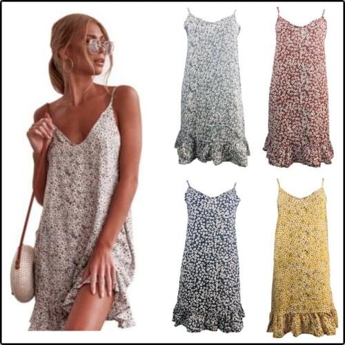 Summer Spring 2021 Sexy Nightdress V-Neck Sling Dress Floral Print Ruffle Dressing Gown Colorful Sleeveless Female Nightgown 4XL
