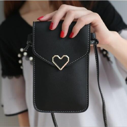 Female Crossbody Bags Heart-shaped Hasp Transparent Touch Screen Simple Phone Bag Solid Casual Mini Square Bags Сумка Женская