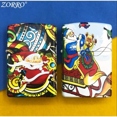 ZORRO Merry Christmas color printing metal Kerosene gasoline petroleum oil cigarette lighter Windproof men women holiday gift