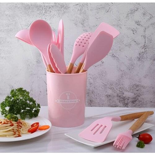 1SET Wooden Silicone Kitchen Utensil Nonstick Cooking Spoon Soup Ladle Turner Pancake Spatula Tong Cookware Baking Gadget XB 024