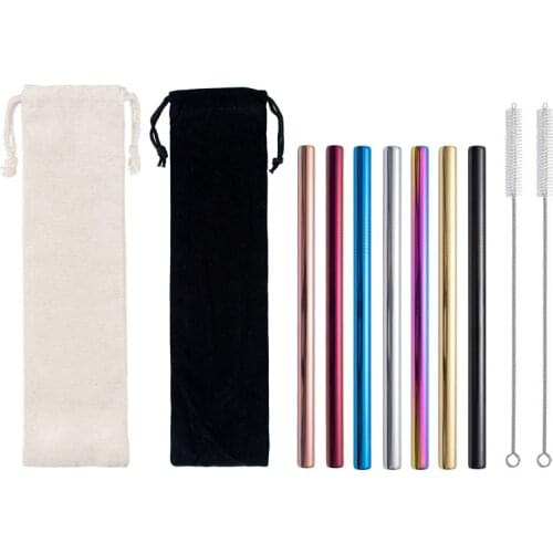 12mm Bubble Tea Milkshake Straw Reusable Metal Straw 304 Stainless Steel Drinking Straws Set Bar Boba Straight Straw Tubes